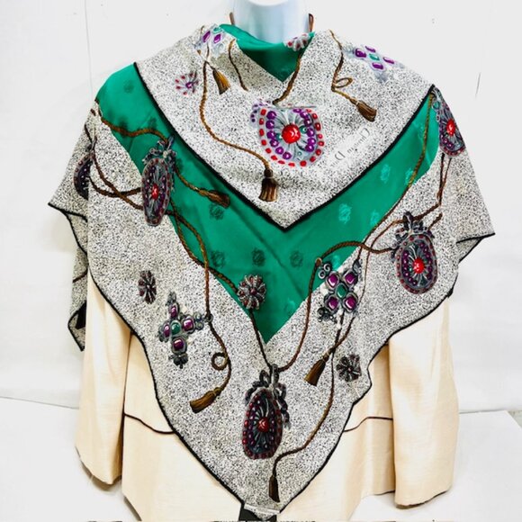 VGT  Over size Full Body Wrap Christian Dior Soft 100% Silk Scarf Satin 41"  (22 - Picture 1 of 15